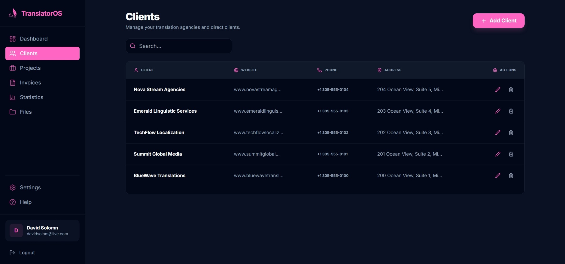 Clients interface preview
